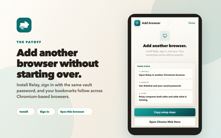 Relay screenshot showing another browser being added to a vault.